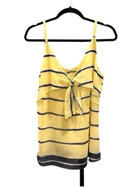 CAbi Yellow and Navy Striped Tie-Front Tank